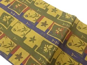 色紙・草花に縞模様織出し名古屋帯